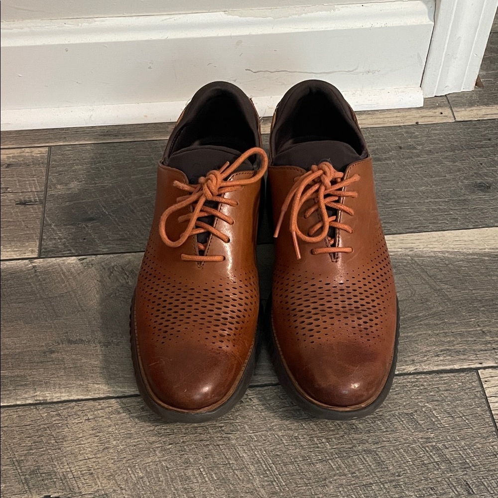 Cole Haan Tan Perforated Oxfords